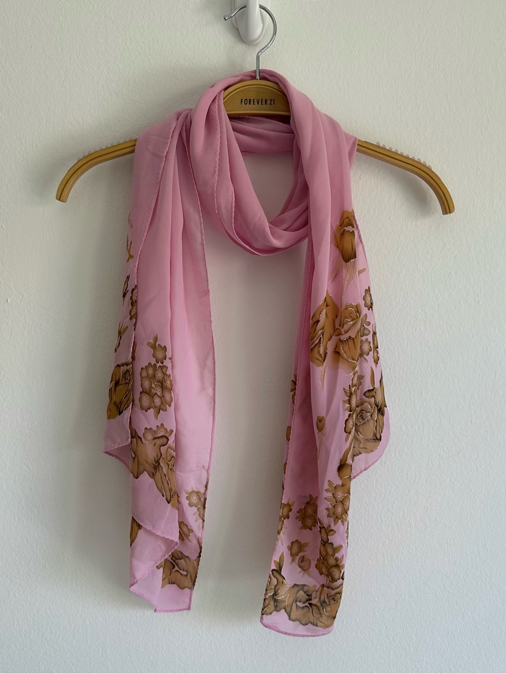 Vintage Y2K Fairy Scarf Pink Gold Glitter Wrap Preppy Euro Summer Floral Spring